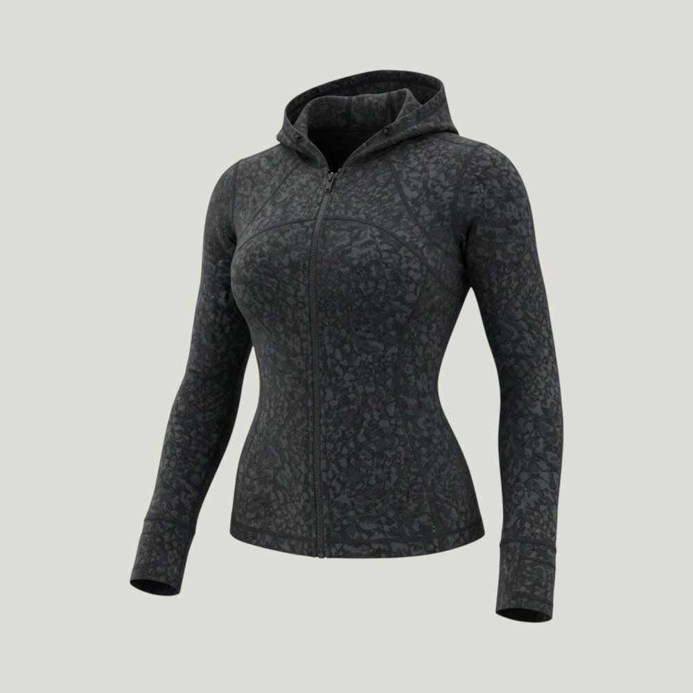Lululemon Define Jacket Hooded Women 6 Black Gray Camo Full Zip Athletic Yoga
